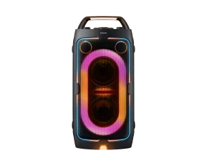 MX-ST40F SOUND TOWER In front view with pink and orange lights
