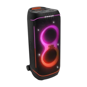 JBL Partybox 720 with orange and pink lights on the speaker, in isometric angle